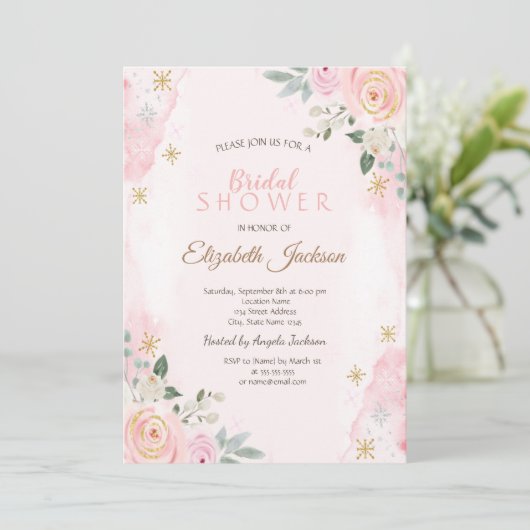 Waterverf Flowers Snowflakes Vrijgezellenfeest Kaart (Staand voorkant)