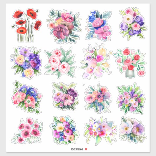  Waterverf Flowers Sticker (Vel)