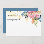 Waterverf Flowers & String Lights Note Card (Voorkant / Achterkant)