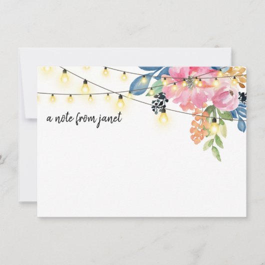 Waterverf Flowers & String Lights Note Card (Voorkant)