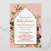 Waterverf Flowers Sweet Peach Baby shower Folie Uitnodiging (Voorkant)