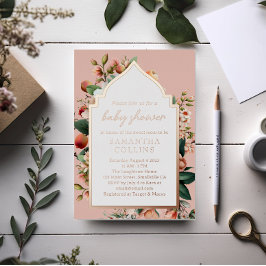 Waterverf Flowers Sweet Peach Baby shower Folie Uitnodiging