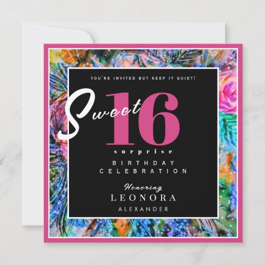 Waterverf Flowers Sweet Sixteen 16 Verrassingsfees Kaart (Voorkant)