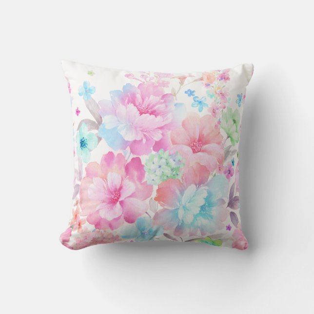 Waterverf Flowers Thriw Pillow Kussen (Voorkant)