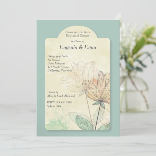 Waterverf Flowers Uitnodiging (Staand voorkant)