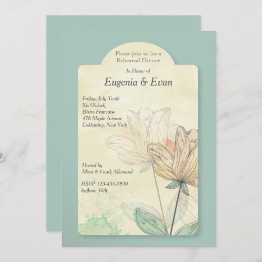 Waterverf Flowers Uitnodiging (Voorkant / Achterkant)