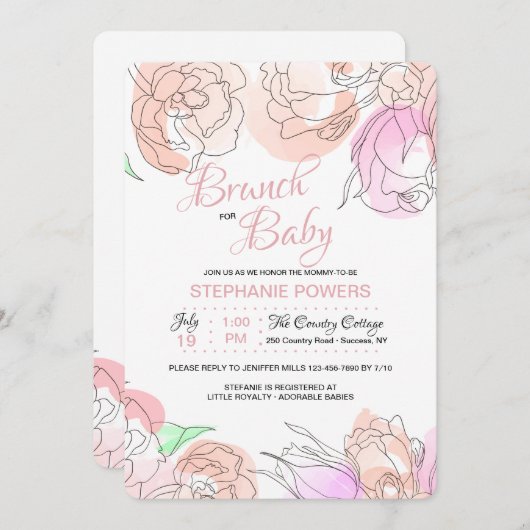 Waterverf Flowers Uitnodiging (Voorkant / Achterkant)