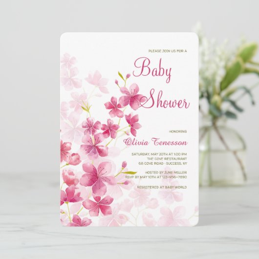 Waterverf Flowers Uitnodiging (Staand voorkant)