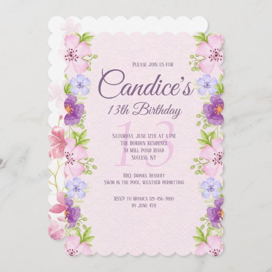 Waterverf Flowers Uitnodiging (Voorkant / Achterkant)