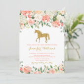 Waterverf Flowers Unicorn Baby Shower Uitnodiginge Kaart (Staand voorkant)