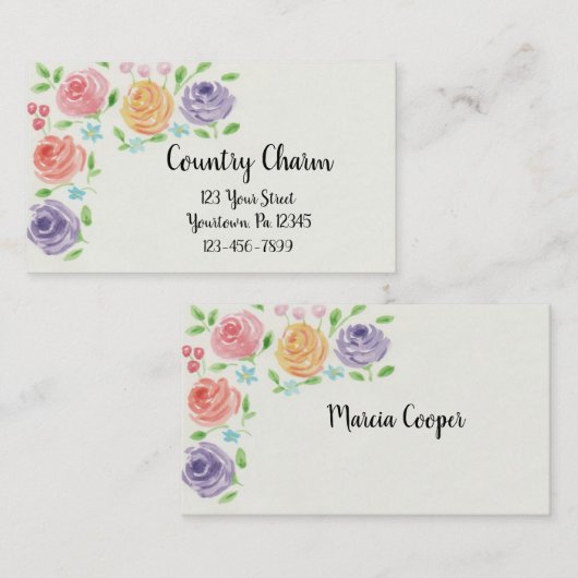 Waterverf Flowers Visitekaartje (Voorkant / Achterkant)