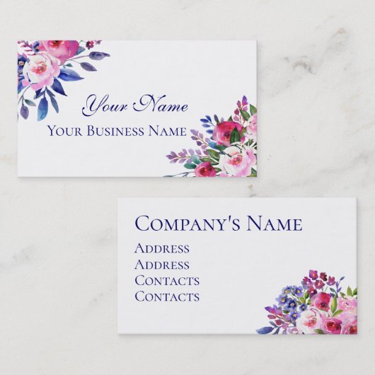 Waterverf Flowers Visitekaartjes (Voorkant / Achterkant)