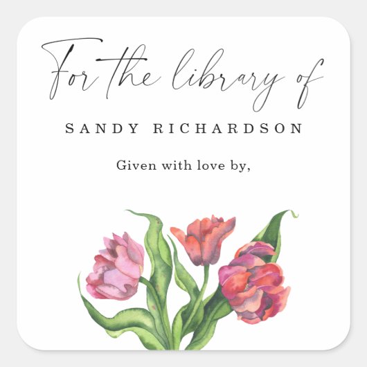WATERVERF FLOWERS - voor de bibliotheek van Vierkante Sticker (Voorkant)