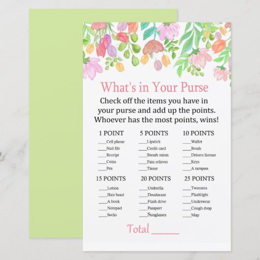 Waterverf Flowers Wat zit er in je handtas? (Voorkant / Achterkant)