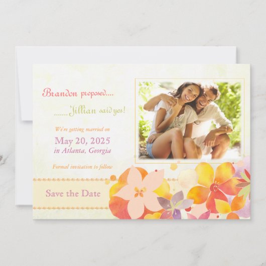 Waterverf Flowers Weddenschap Foto opslaan Datum Save The Date (Voorkant)