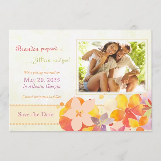 Waterverf Flowers Weddenschap Foto opslaan Datum Save The Date (Voorkant)