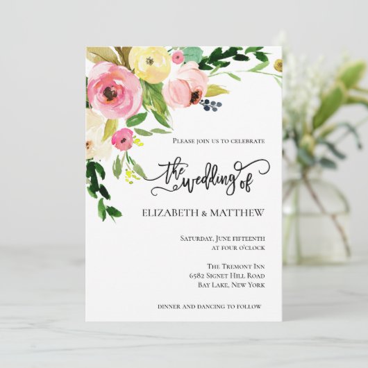 Waterverf Flowers Weddenschap Kaart (Staand voorkant)