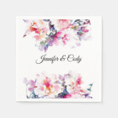 Waterverf Flowers Wedding Add Names Cocktail Servet (Voorkant)