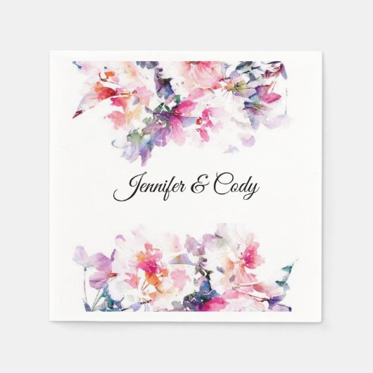 Waterverf Flowers Wedding Add Names Cocktail Servet (Voorkant)