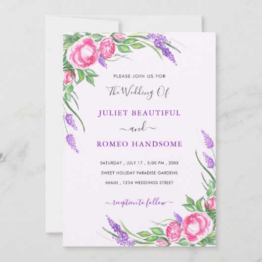 Waterverf Flowers Wedding Invitation Card (Voorkant)