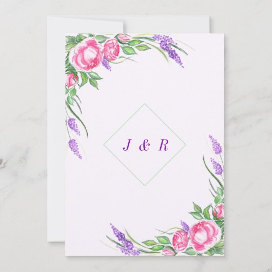 Waterverf Flowers Wedding Invitation Card (Achterkant)