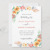 Waterverf Flowers Wedding Invitation Card (Voorkant)