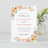 Waterverf Flowers Wedding Invitation Card (Staand voorkant)