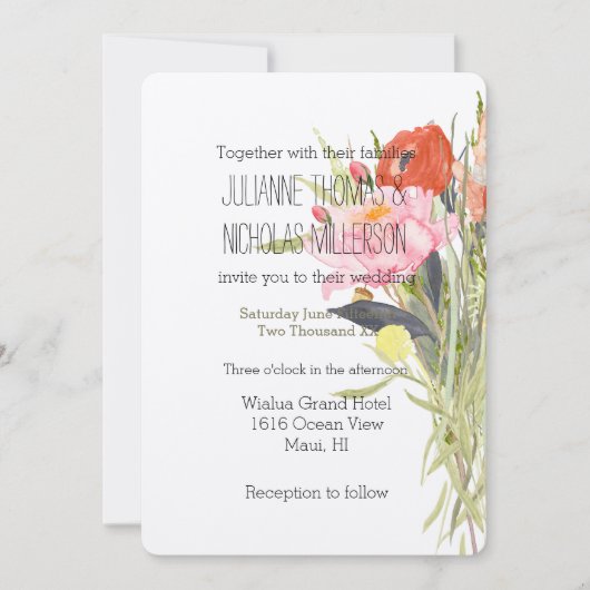 Waterverf Flowers Wedding Kaart (Voorkant)