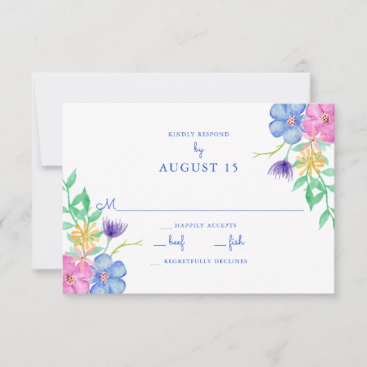 Waterverf Flowers Wedding RSVP Kaartje (Voorkant)