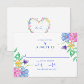 Waterverf Flowers Wedding RSVP Kaartje (Voorkant / Achterkant)