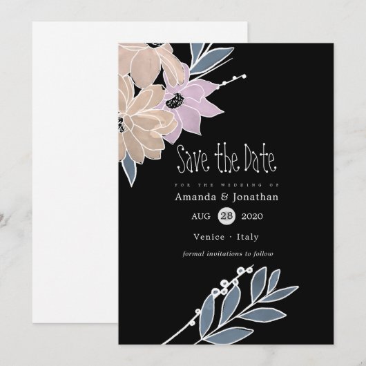 Waterverf Flowers Wedding Save The Date (Voorkant / Achterkant)