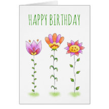 Waterverf Flowers Whimsical Happy Birthday Kaart