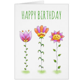 Waterverf Flowers Whimsical Happy Birthday Kaart
