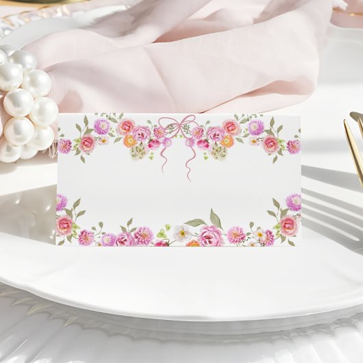 Waterverf Flowers Wildflower Pink Bow Plaatskaartje