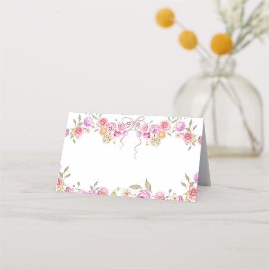 Waterverf Flowers Wildflower Pink Bow Plaatskaartje (Voorkant)