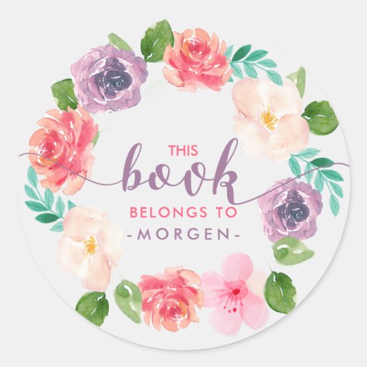 Waterverf Flowers Wreath - Book Elegant Typography Ronde Sticker (Voorkant)