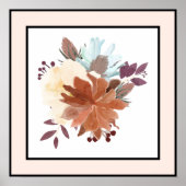  Waterverf Flowers Zwart Lijnen Roze Rand Poster (Voorkant)