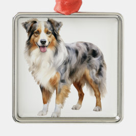 WATERVERF FLUFFIGE AUSTRALISCHE SCHAAPSHOND HOND METALEN ORNAMENT