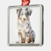 WATERVERF FLUFFY AUSTRALISCHE HERDERSHOND METALEN ORNAMENT (Links)