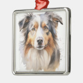 WATERVERF FLUFFY AUSTRALISCHE HERDERSHOND METALEN ORNAMENT (Links)