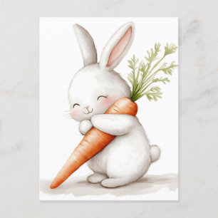 Waterverf Fluffy Bunny Carrot Love Aankondigingskaart