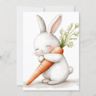Waterverf Fluffy Bunny Carrot Love Feestdagenkaart