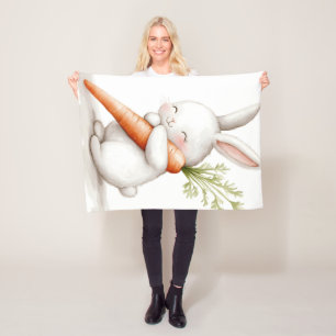 Waterverf Fluffy Bunny Carrot Love Fleece Deken