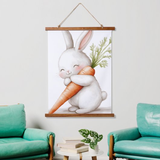 Waterverf Fluffy Bunny Carrot Love Hangend Wandkleed (Woonkamer)