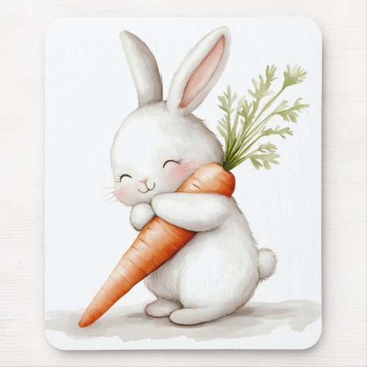 Waterverf Fluffy Bunny Carrot Love Muismat (Voorkant)