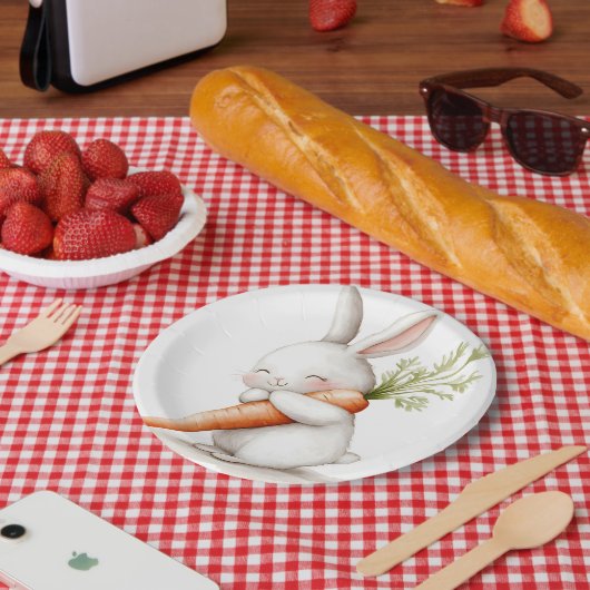 Waterverf Fluffy Bunny Carrot Love Papieren Bordje (Picknick)