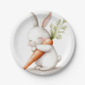 Waterverf Fluffy Bunny Carrot Love Papieren Bordje (Voorkant)