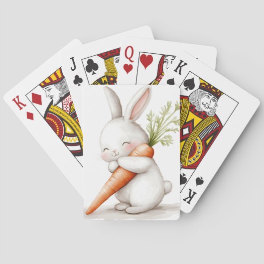 Waterverf Fluffy Bunny Carrot Love Pokerkaarten (Achterkant)