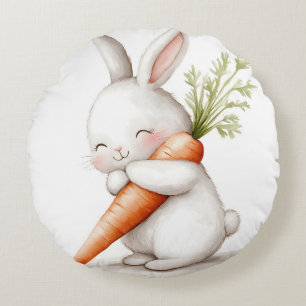 Waterverf Fluffy Bunny Carrot Love Rond Kussen