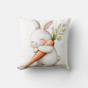 Waterverf Fluffy Konijn Wortel Liefde  Kussen